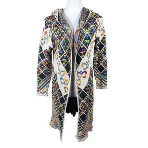 Northern Angel Womens XL Multicolor Geometric Hooded Longline Cardigan Duster